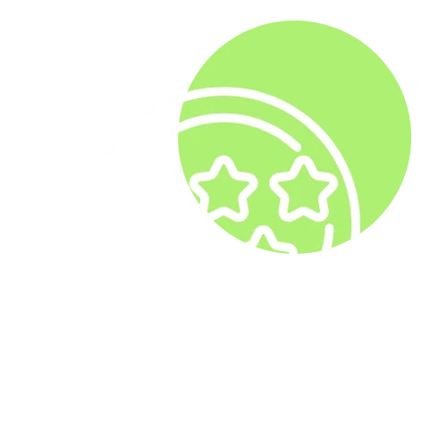 A white outline of a cookie with two stars, partially covered by a bright green circle, represents the Homepage icon on a transparent background.