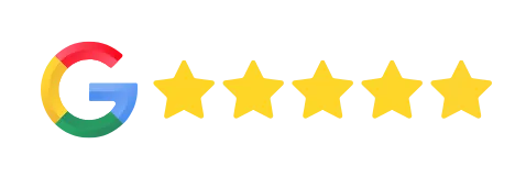 Google logo followed by five yellow stars, suggesting a five-star review or rating on the Homepage.