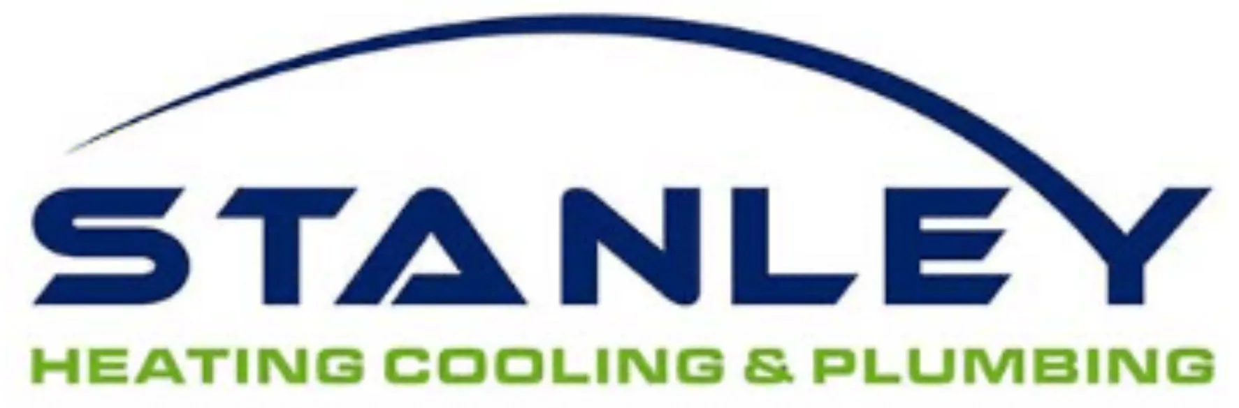 Stanley logo with a blue arc over the bold word STANLEY and the tagline HEATING COOLING & PLUMBING in green capital letters underneath, as seen on the New Homepage.